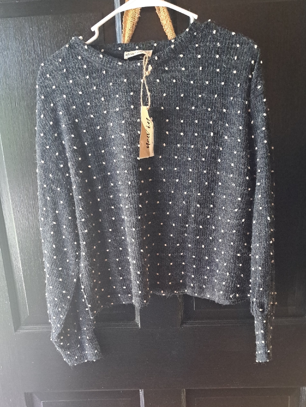 Women's Black Light Weight Embellished Knit Sweater